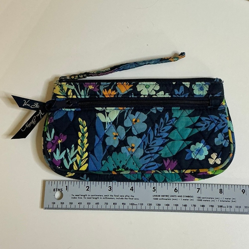 Vera Bradley Wristlet Clutch Midnight Blues Floral Pattern Zip Pouch - Picture 5 of 5